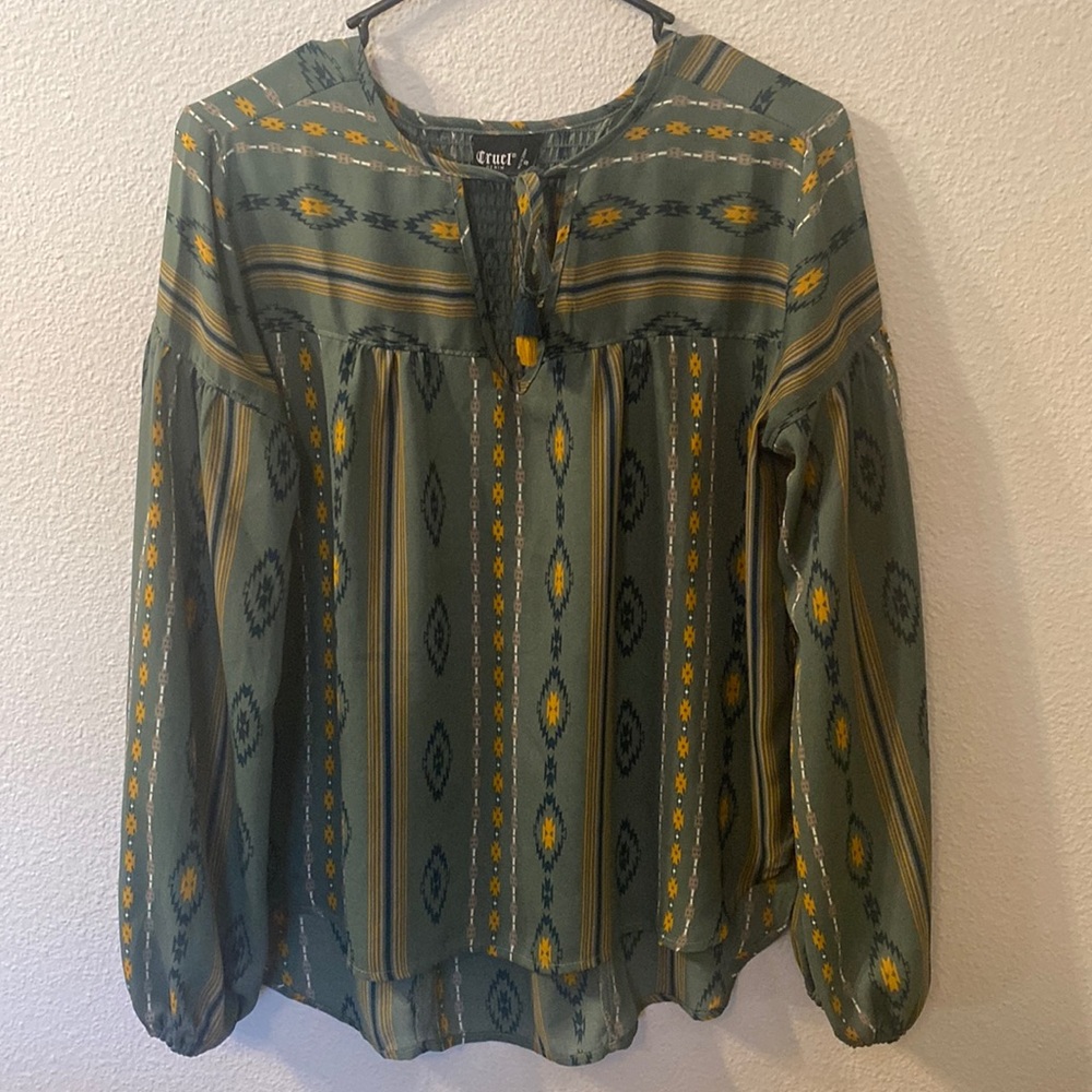 Cruel Denim long sleeve blouse with tassels size small